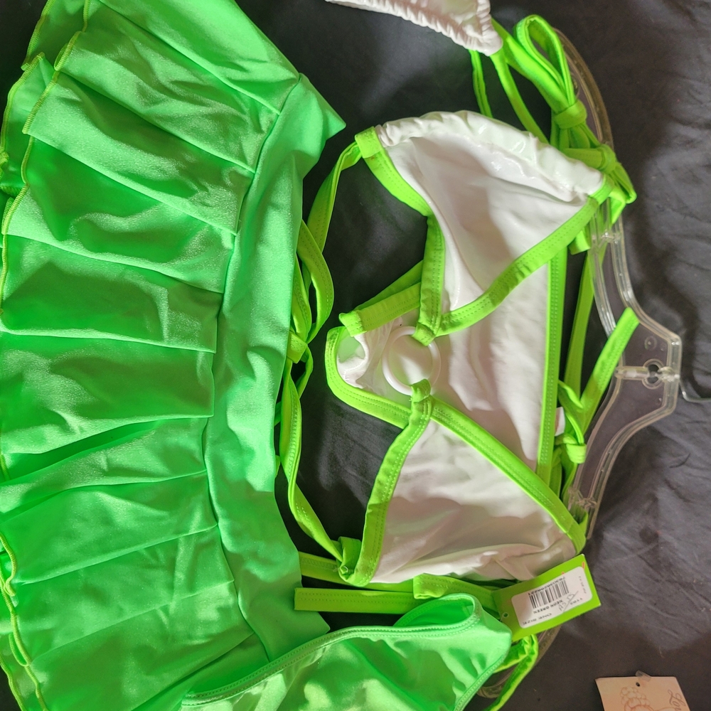 Neon Green and White Women's Bikini Set
